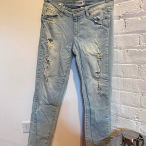 PAIGE Sky Blue Distressed Skinny Jeans